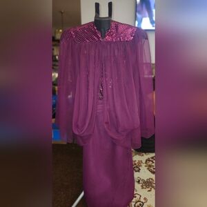 Vintage Rose Taft Couture Fashions  Evening Gown w/Shawl